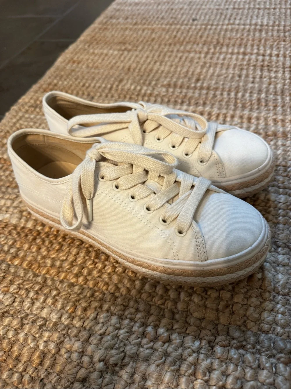 Kate Spade Taylor Platform Sneakers Off White Cream Braided 0.25” Heel Size 7.5